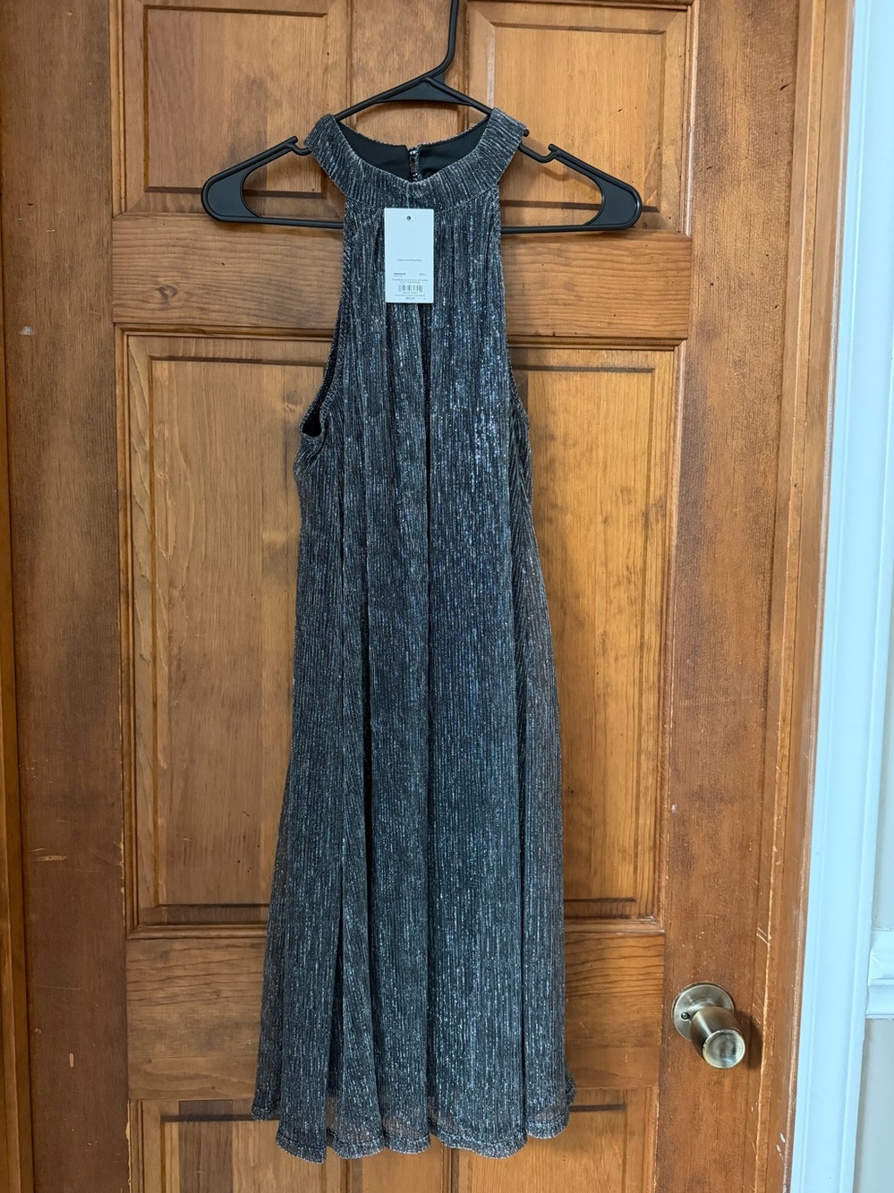 Nine West Metallic Charcoal Halter Maxi Dress